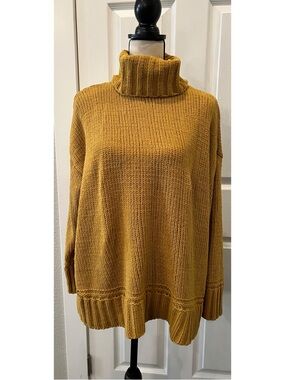 #1745 Aerie Mustard Yellow Cowl Neck Chenille Oversized Sweater XXS